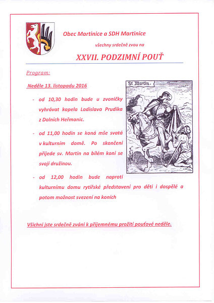 Pozvánka na svatomartinskou pouť do Martinic