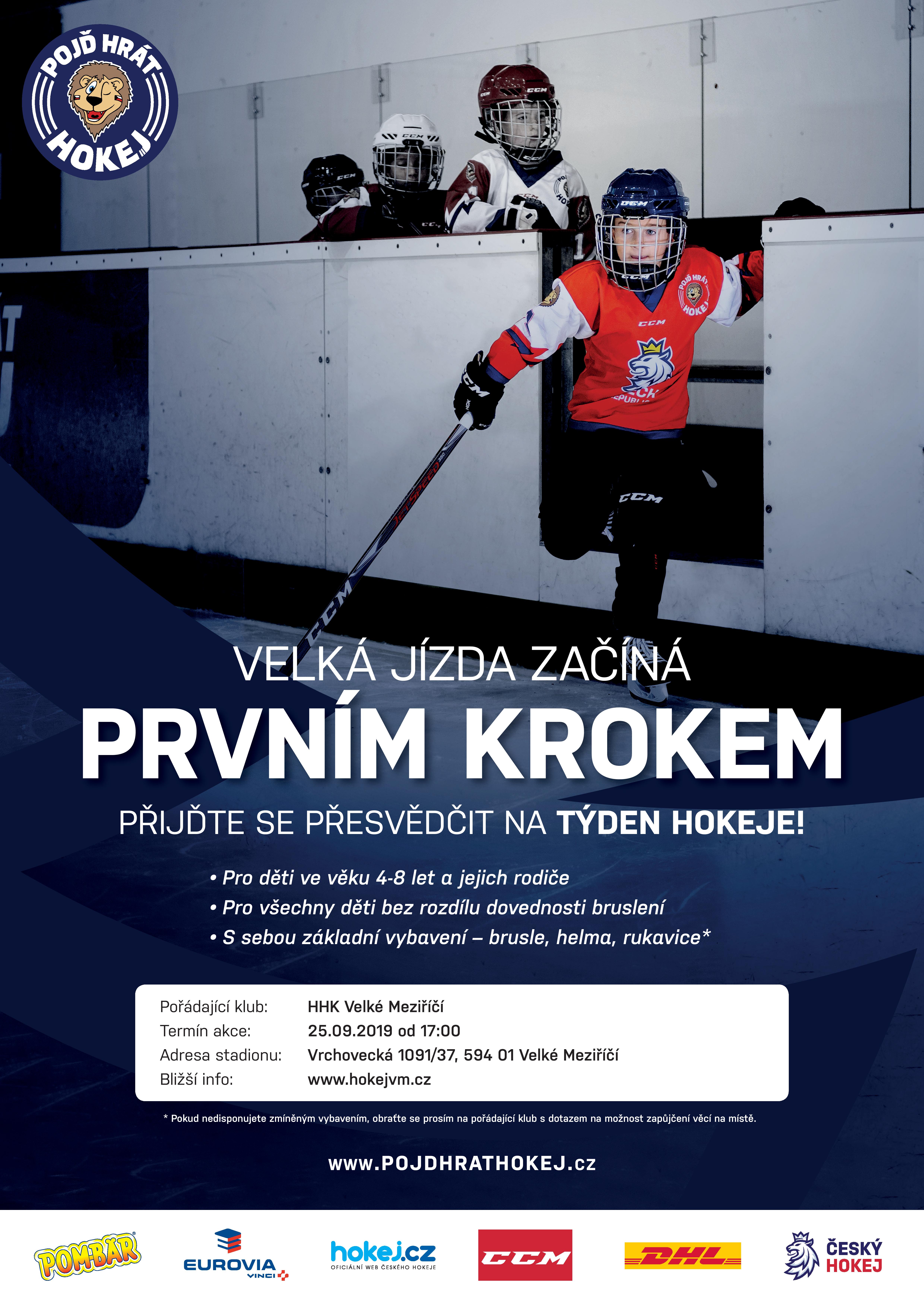 Přijďte ve středu 25.9.2018 na zimní stadion ve Velkém Meziříčí na akci Týden hokeje 