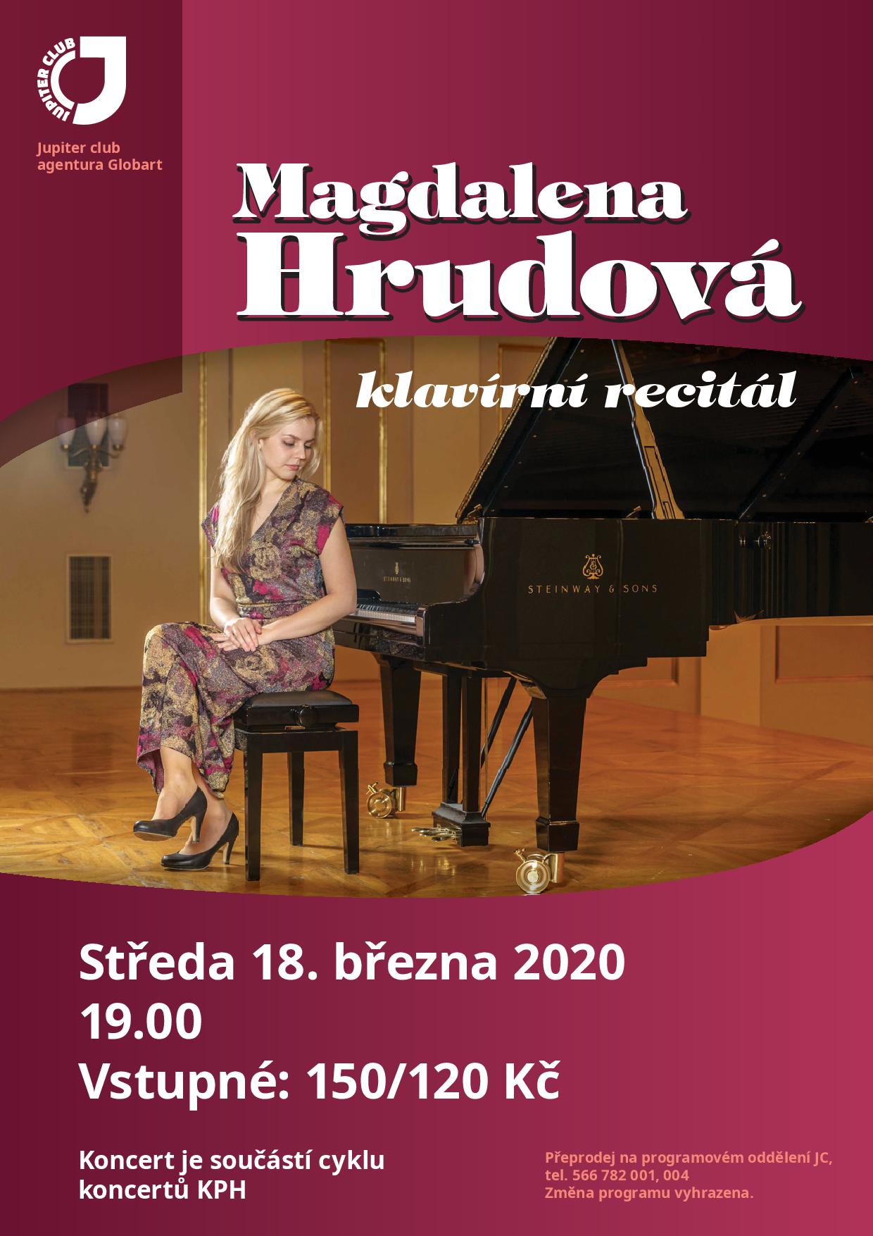 Klavírní recitál Magdaleny Hrudové již ve středu 18. března ve Velkém Meziříčí