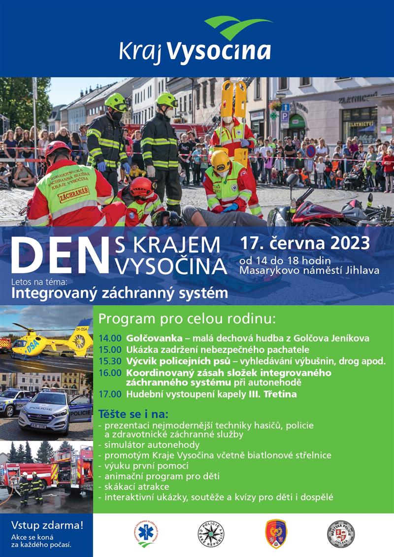 Přijměte pozvání na Den s Krajem Vysočina. Tentokrát se záchranáři, hasiči a policisty