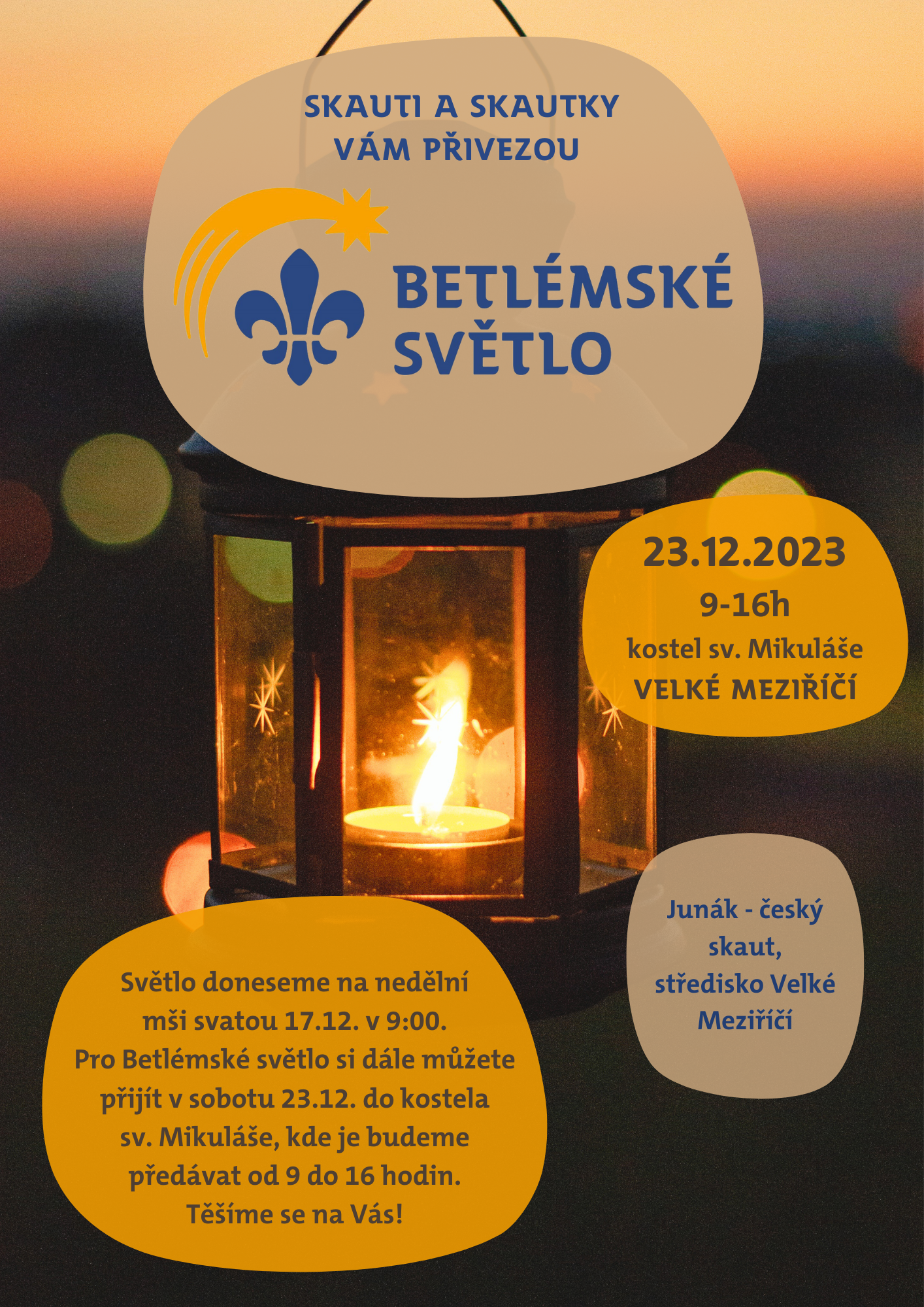 Pro Betlémské světlo do kostela v sobotu 23. prosince