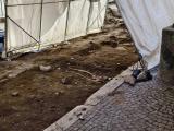 Archeologové našli několik zachovalých koster pod silnicí za kostelem, v místě kde kdysi býval hřbitov. Jsou vidět i přes oplocení.