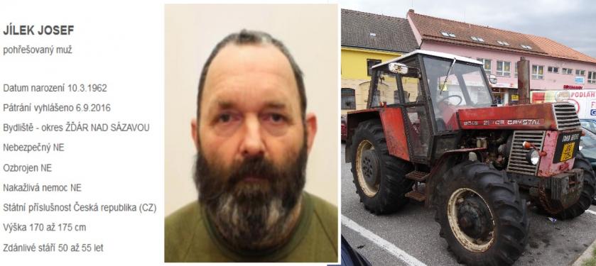 Muž, který v Meziříčí odstavil traktor je pohřešovaný policií