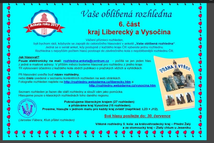 Hlasujte pro naši rozhlednu v soutěži Vaše oblíbená rozhledna - 6. část kraj Liberecký a Vysočina 