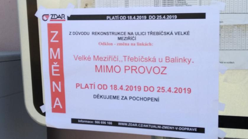 Objížďkové jízdní řády MHD po dobu uzavírky na Třebíčské