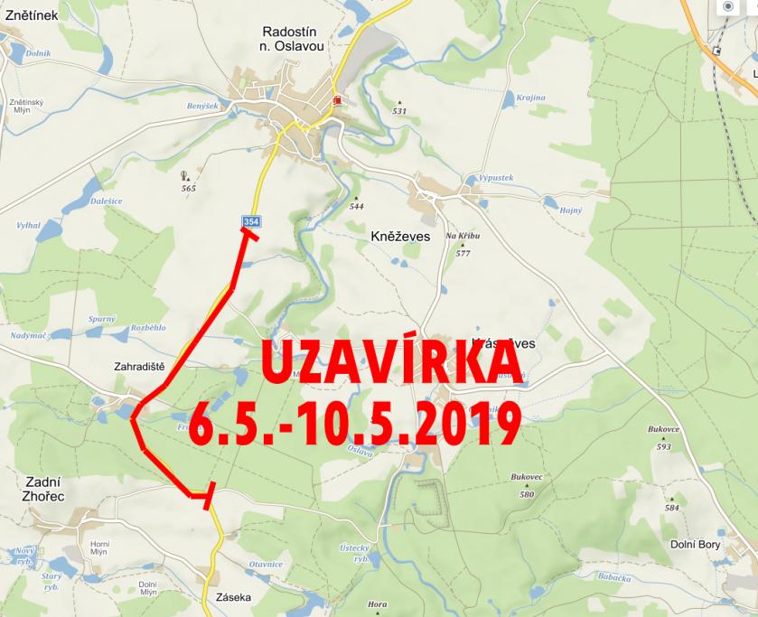 Od pondělí 6. května do pátku 10. května bude uzavřena silnice z Radostína do Záseky