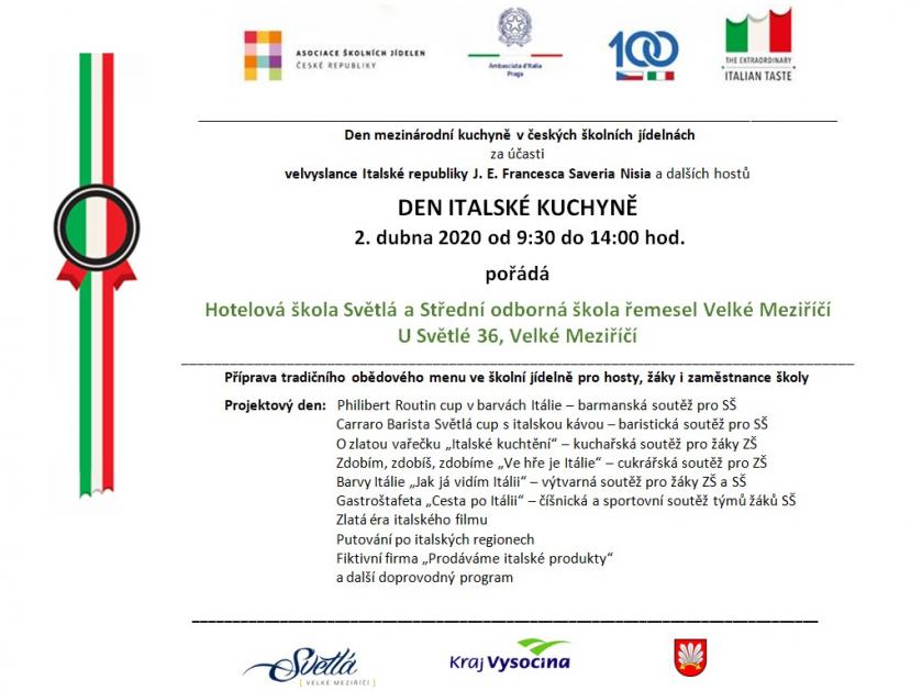 Pozvánka na gastronomické soutěže již  2. 4. 2020 s tématem Den italské kuchyně 