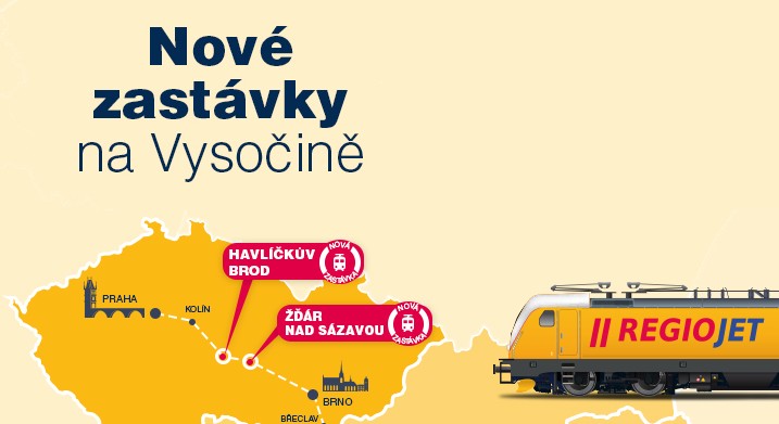 Žlutými vlaky od 13. prosince z Žďáru do Prahy, Bratislavy, Vídně či Budapešti