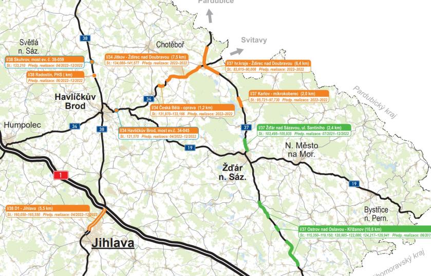 Plánované stavební akce ŘSD ČR v Kraji Vysočina v roce 2022