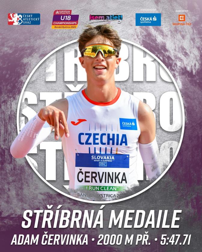 Meziříčský atlet Adam Červinka vybojoval stříbrnou medaili na Mistrovství Evropy U18
